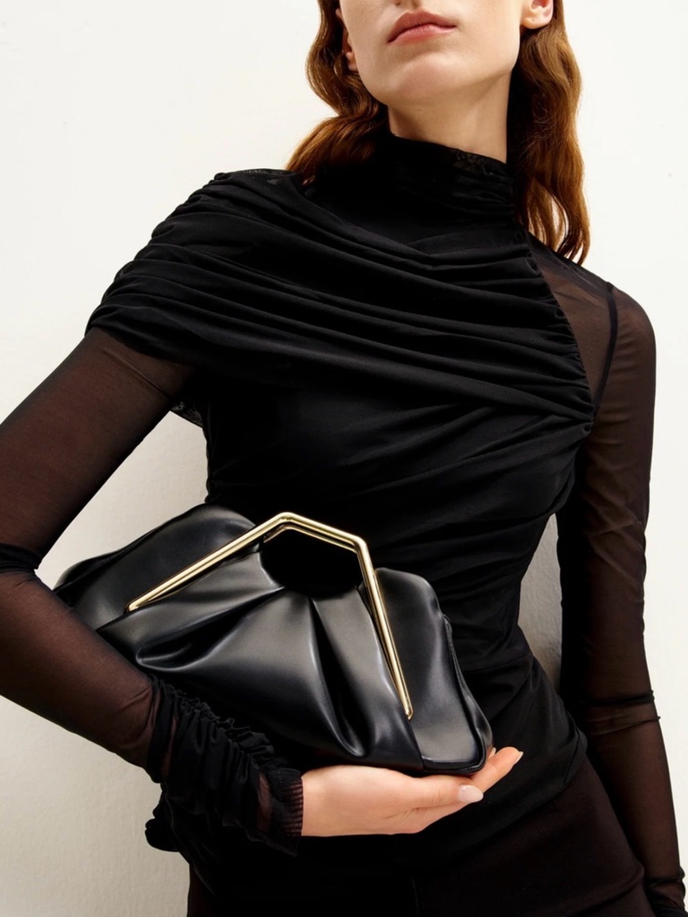 jw pei lila metal frame black Clutch with Gold Handle